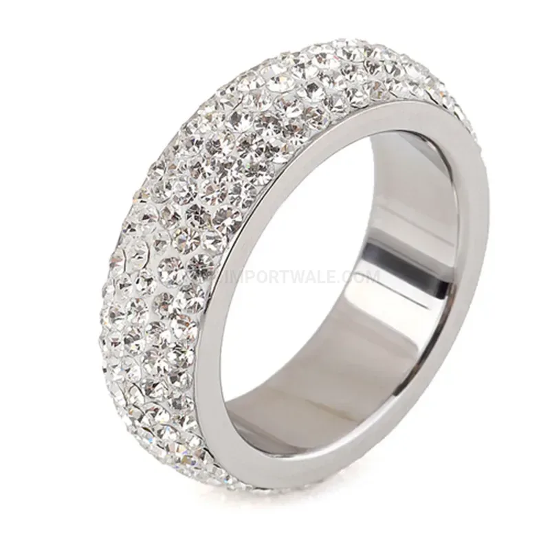 Five-Row Crystal Inlaid Stainless Steel Band Ring