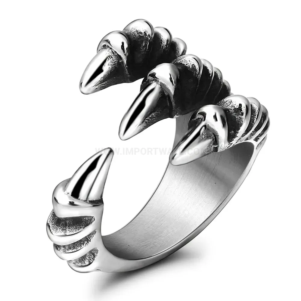 Elegant Distressed Stainless Steel Dragon Claw Open Statement Ring