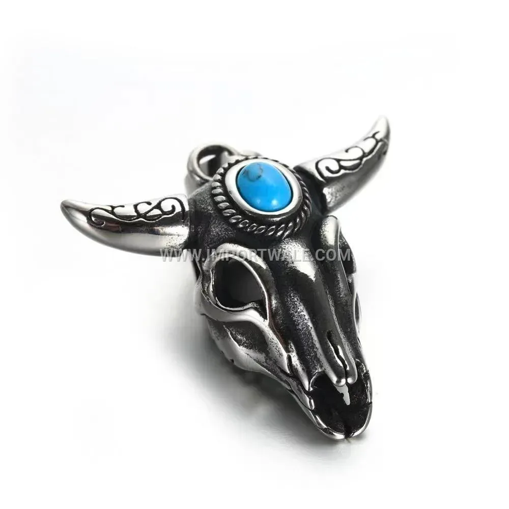Vintage Stainless Steel Bull Skull Pendant for Men