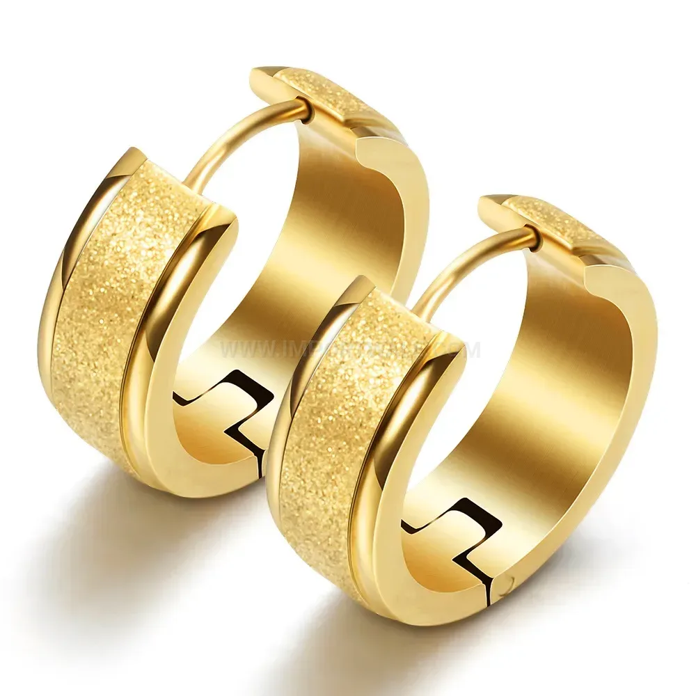 Stylish Frosted Arc Stainless Steel Huggie Hoop Earrings