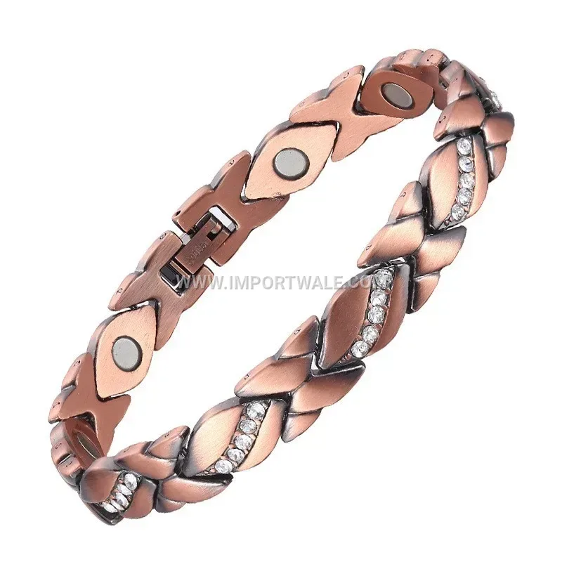 Leaf Motif Titanium Steel Magnetic Health Bracelet