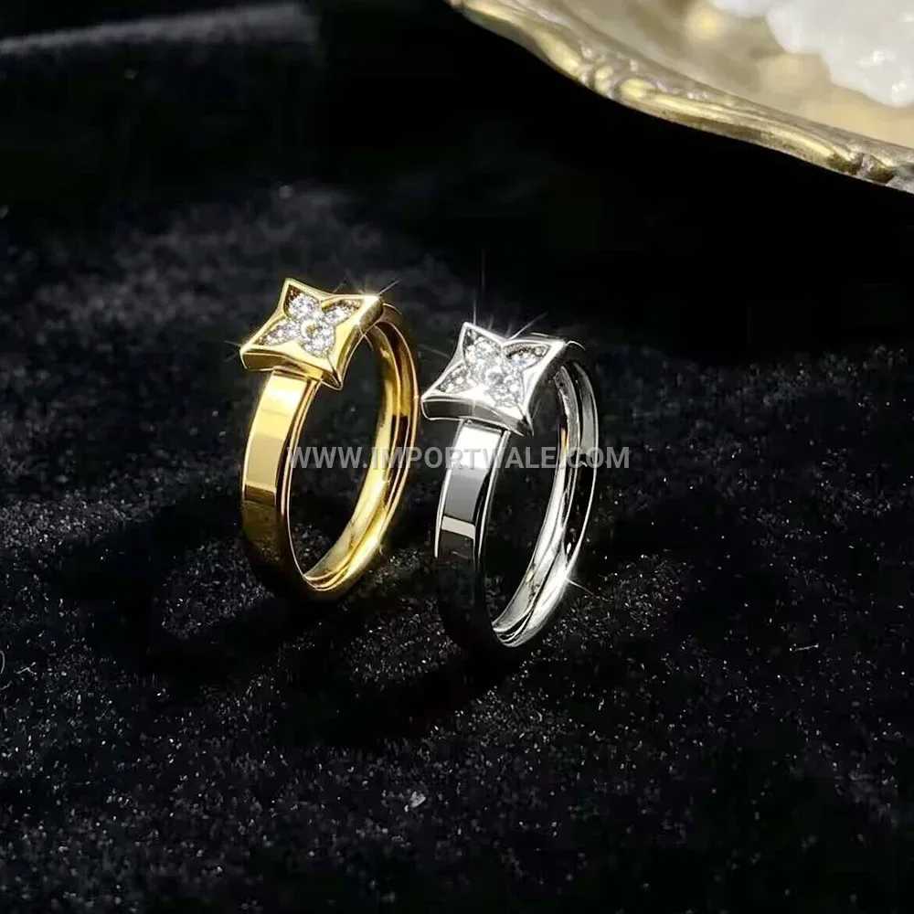 Hollow Four Leaf Clover Stainless Steel Zircon Ring