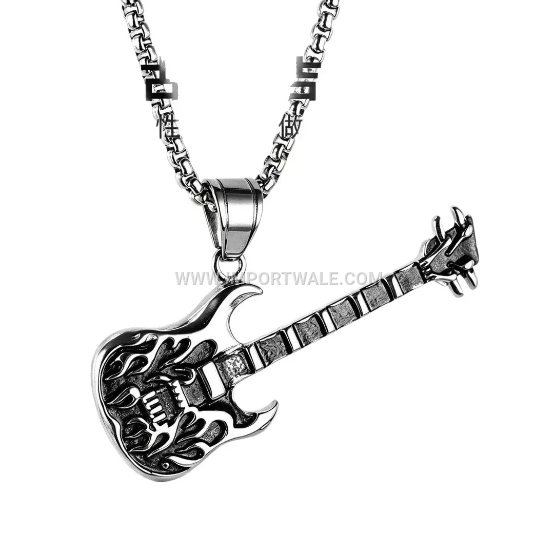 Steel Color Guitar Pendant with Flame Details