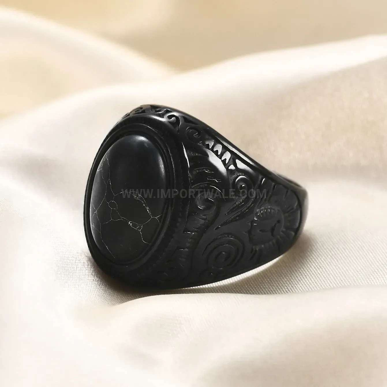 Bold Vintage Stainless Steel Signet Ring with Stone Inlay