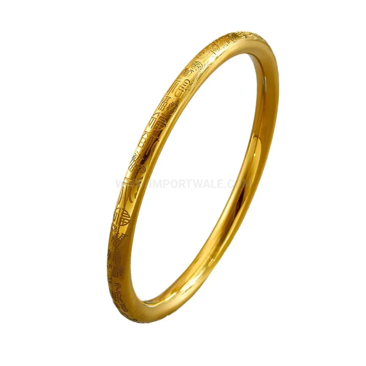 Bold Engraved Character Ancient Gold Titanium Steel Bangle Bracelet