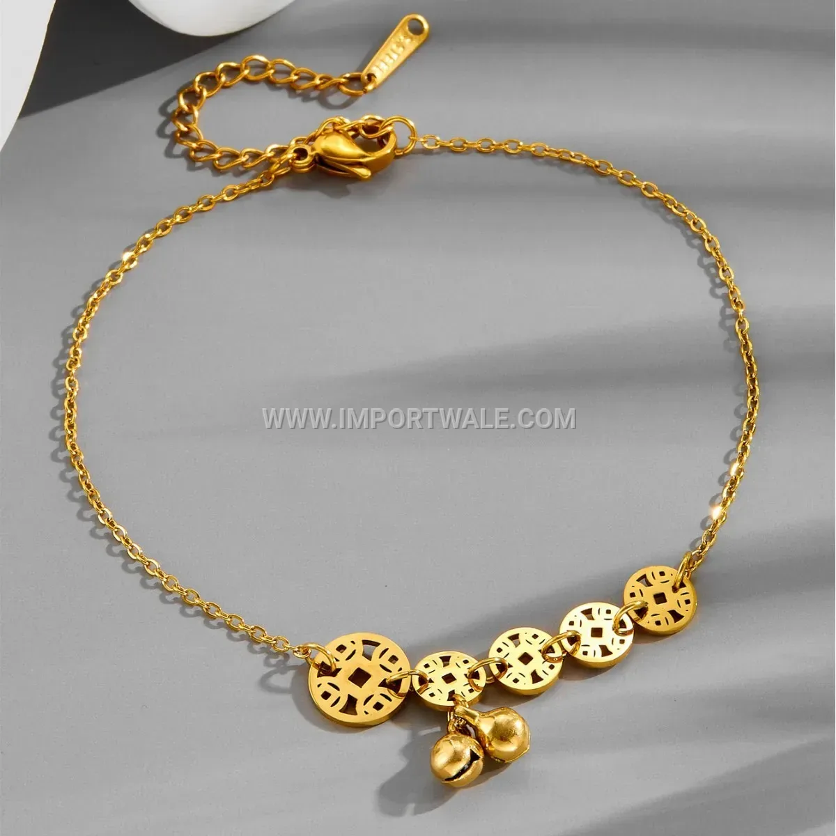 Vintage Coin Bell Charm Gold Toned Premium Anklet Anti Tarnish