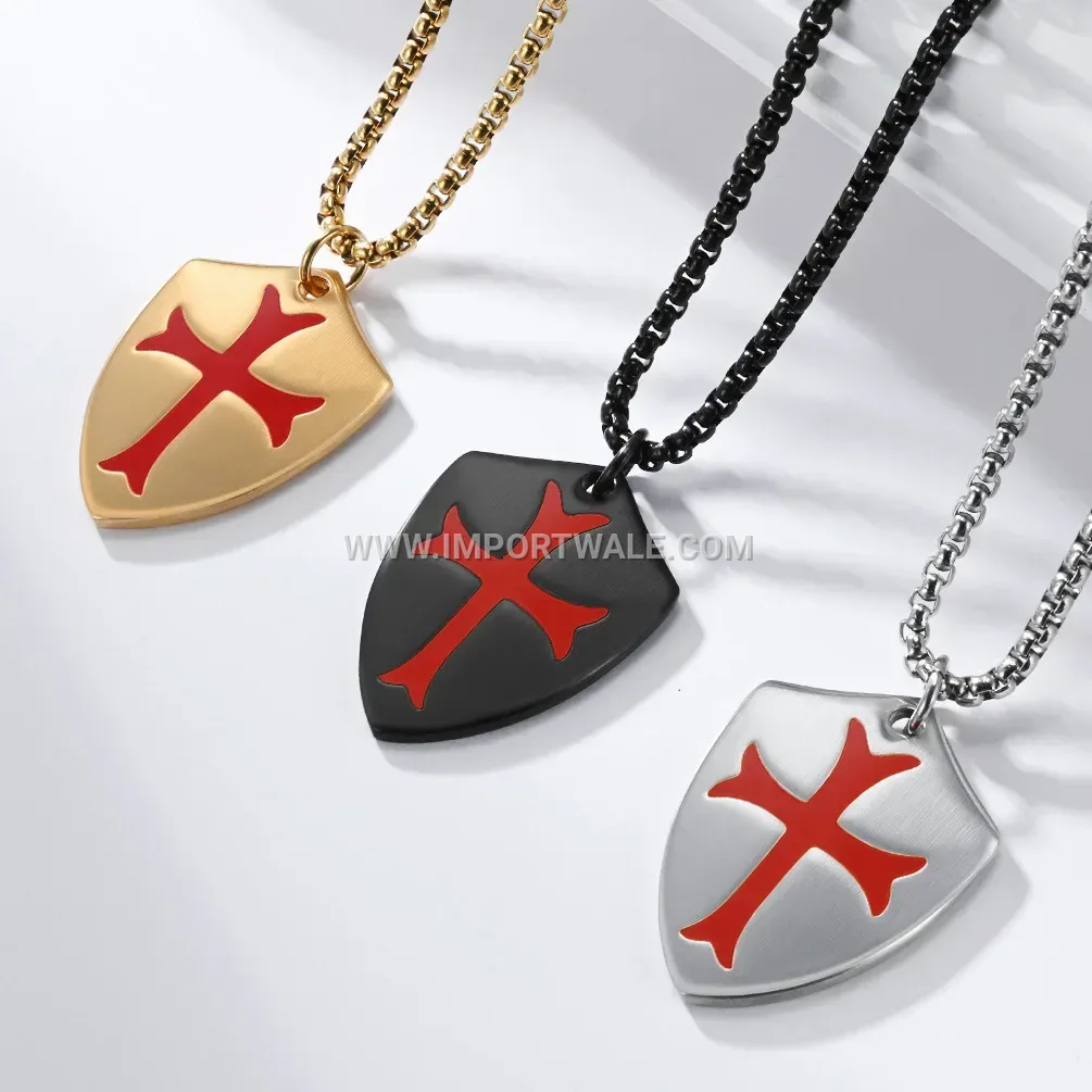 Retro Military Shield Stainless Steel Pendant Necklace for Men