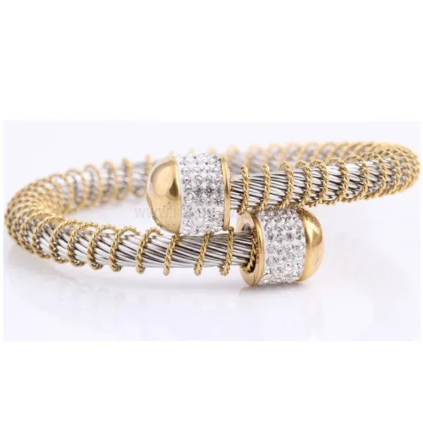 Rhinestone Embedded Stainless Steel Mesh Spring Bangle