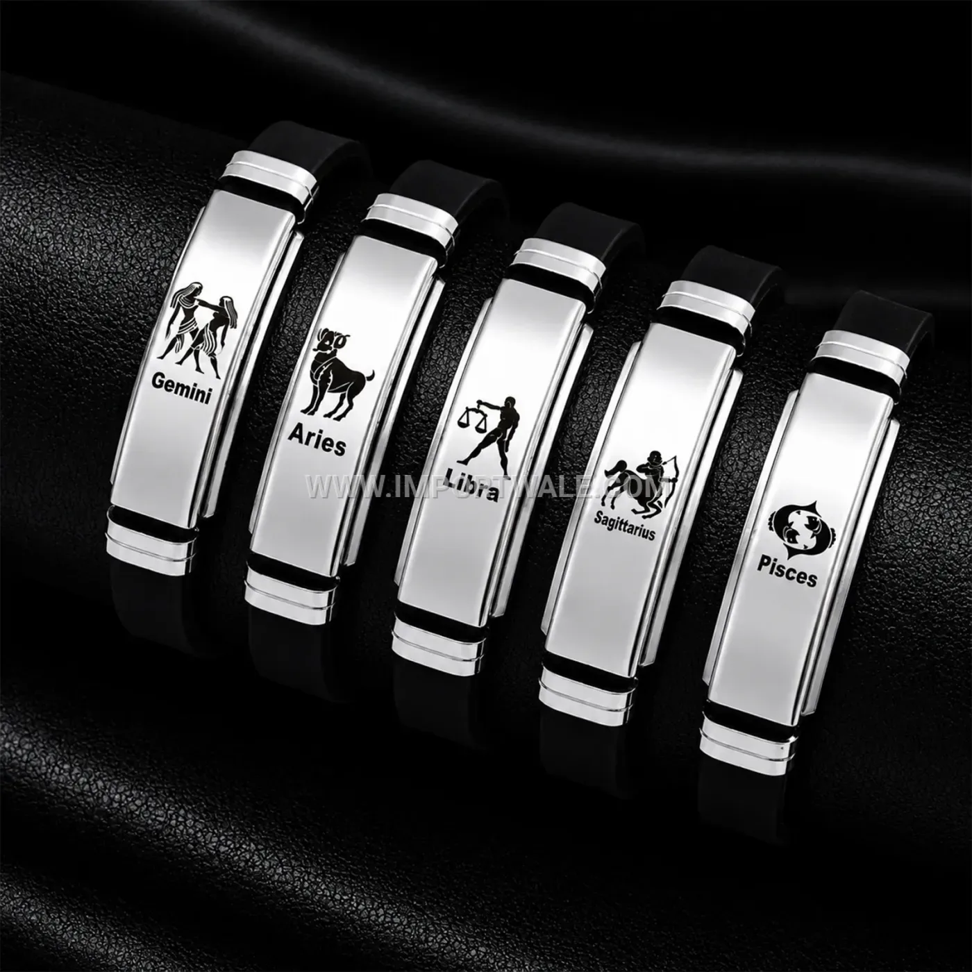 Polished Stainless Steel Curved Zodiac Plate Bracelet