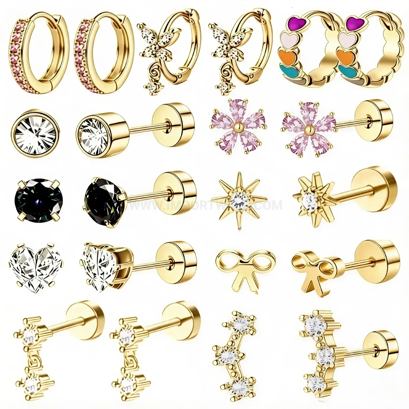 Chic Multicolor Cubic Zirconia Stainless Steel Cartilage Earring Set
