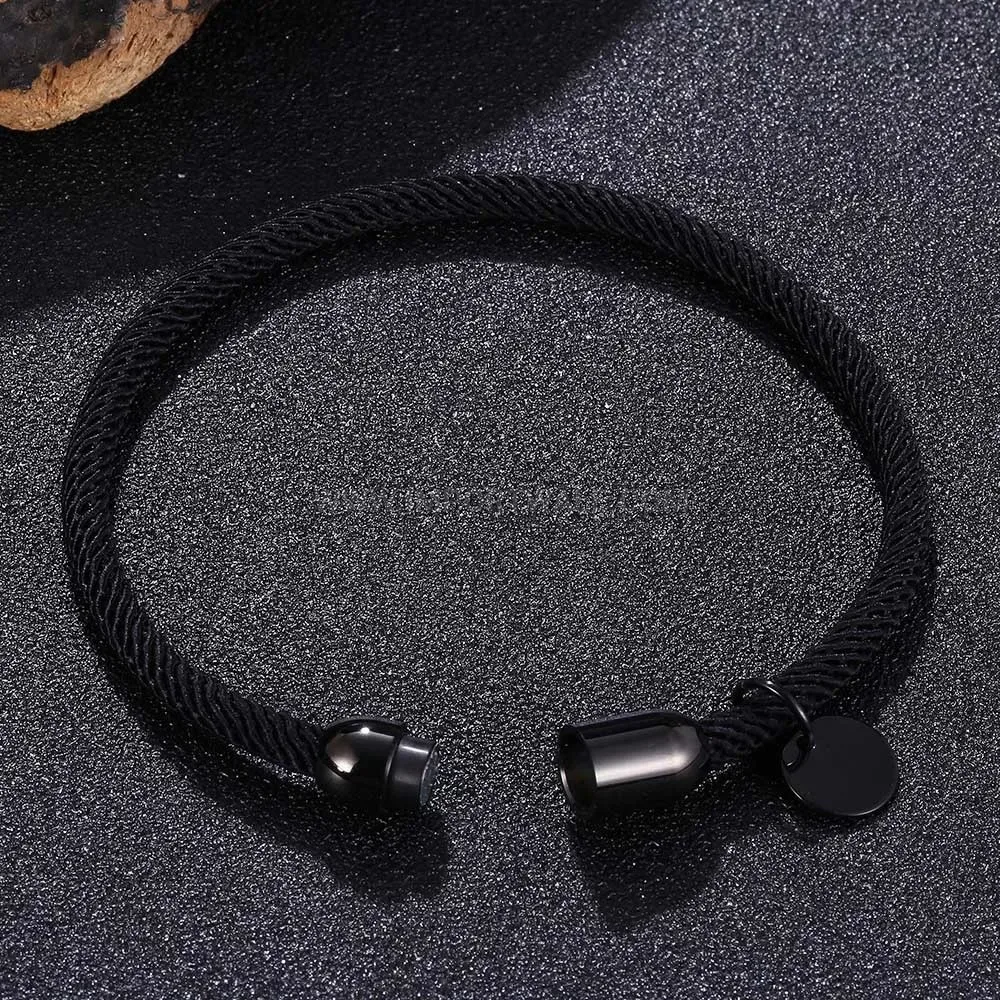 Single-Strand Leather Stainless Steel Magnetic Clasp Bracelet