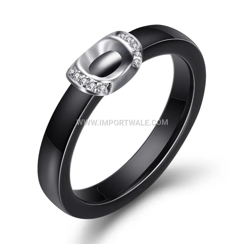 Micro Pave Crystal Inset Ceramic Ring