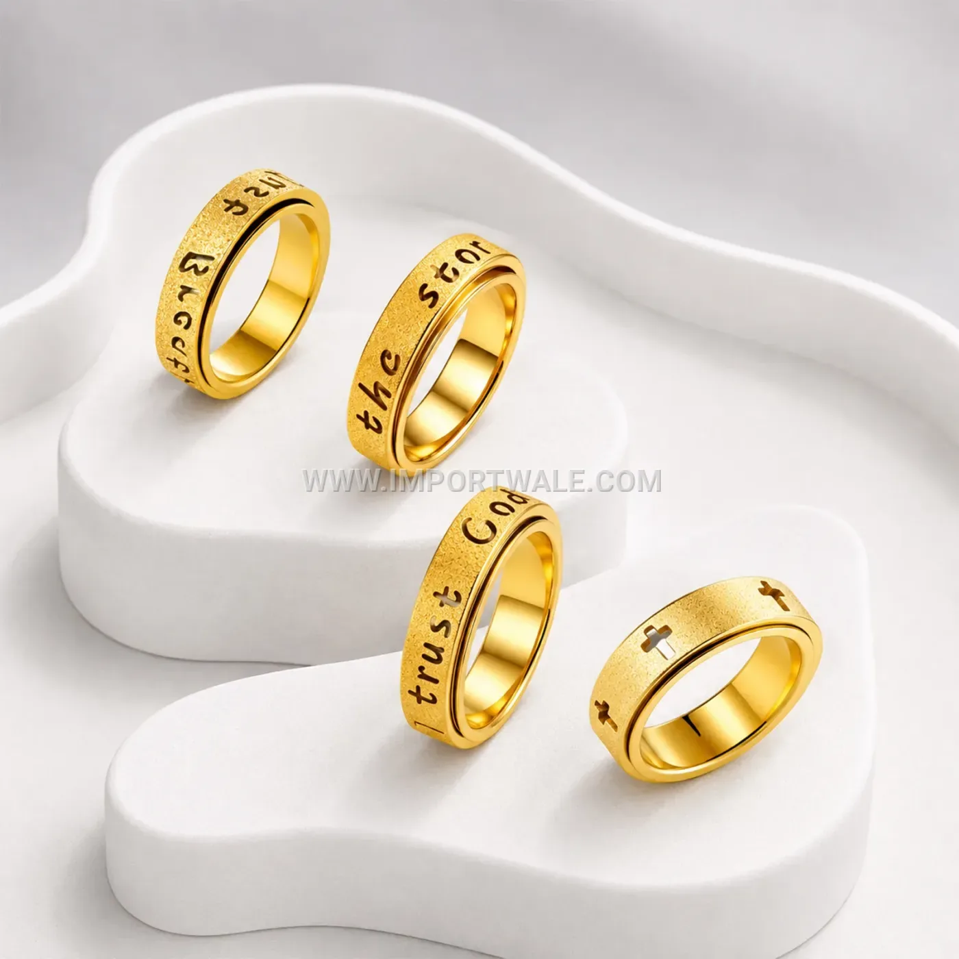 Hollow Cross Lettering Stainless Steel Spinner Ring