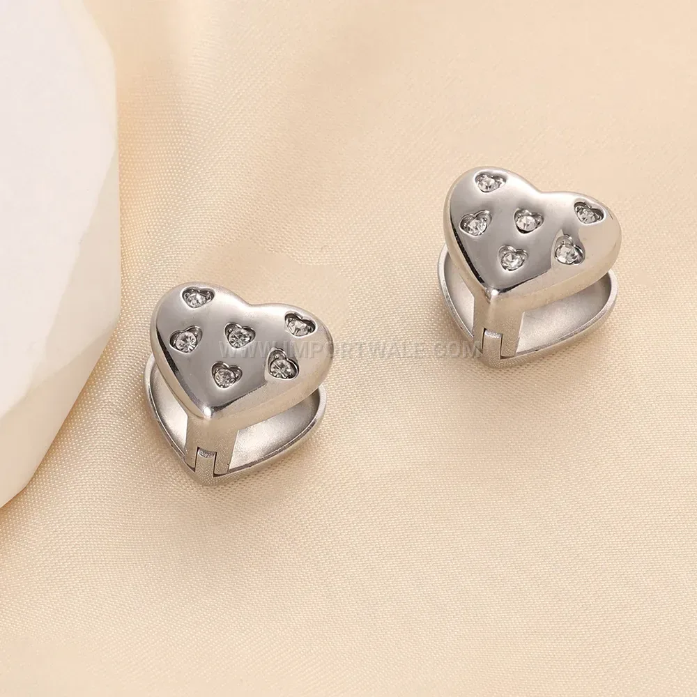 Sleek Heart Shaped Stainless Steel Clip On Earrings