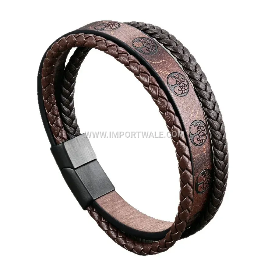 Tree Of Life Braided Leather Cord Bracelet