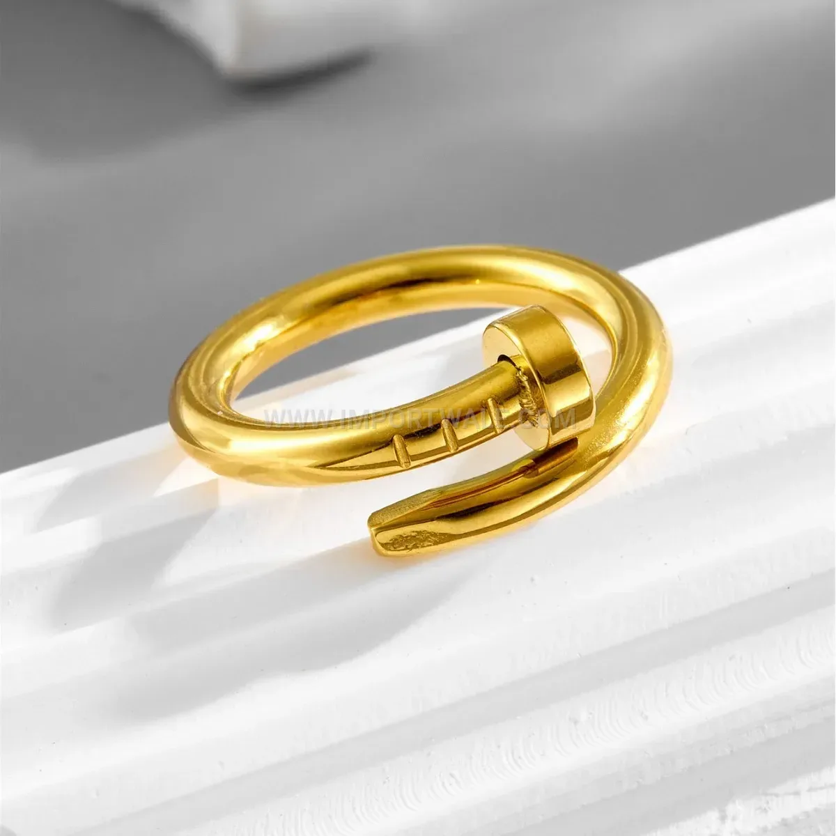 Double Layer Rose Gold Plated Titanium Steel Nail Ring with Rhinestones
