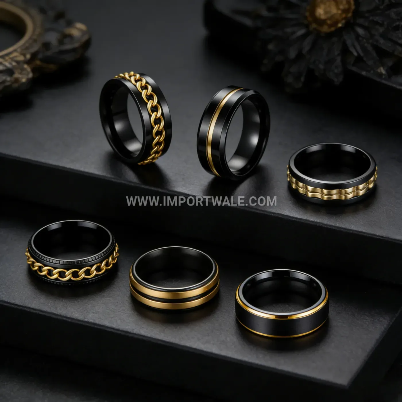 Black Gold Tone Stainless Steel Geometric Ring