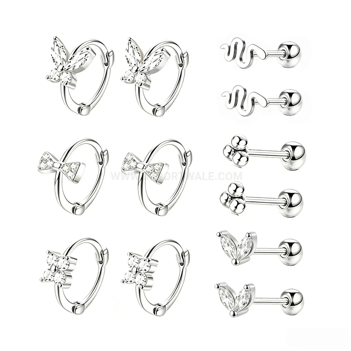 Modern Multi Style Stainless Steel Hoop Stud Earring Set