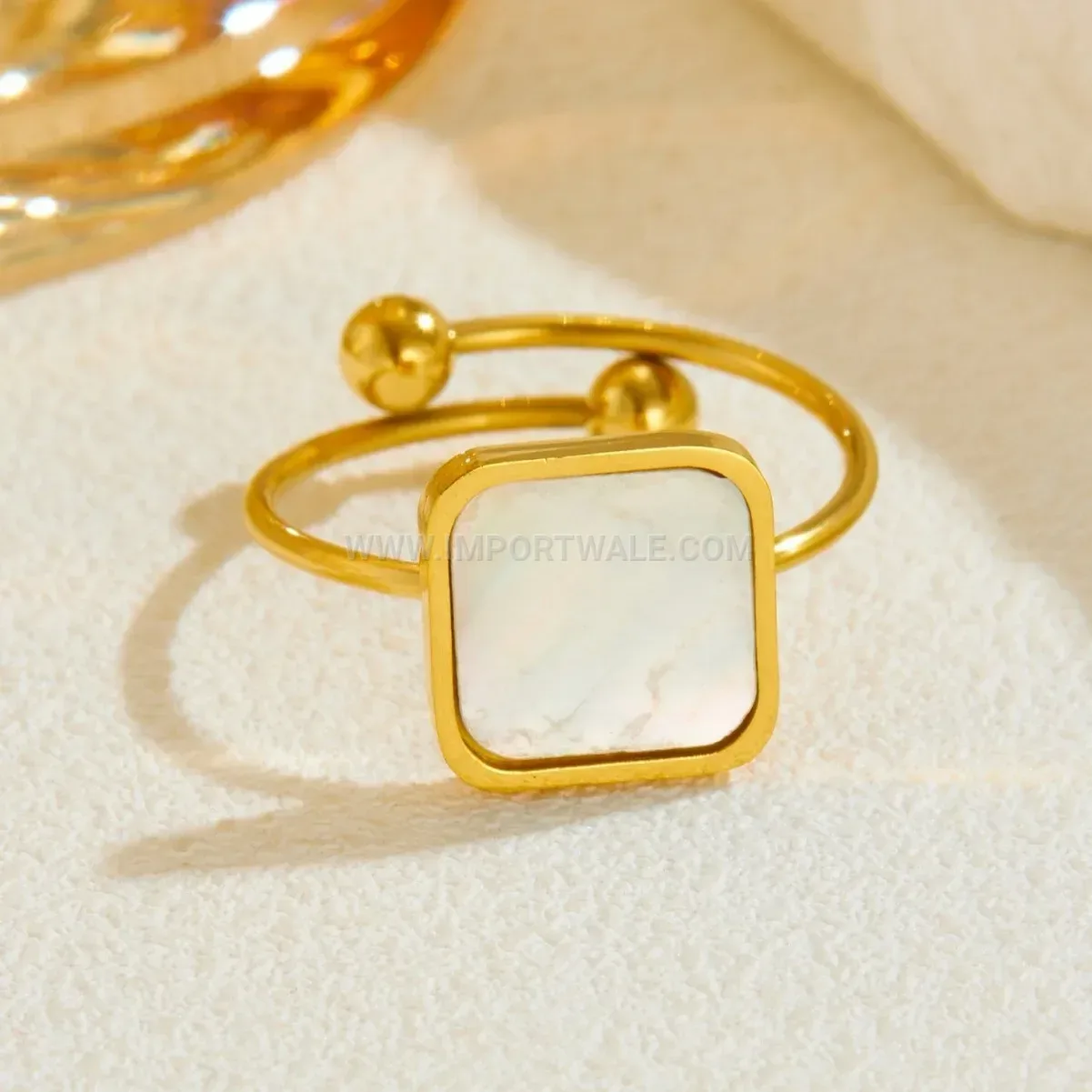 Gold Plated Stainless Steel Adjustable Shell Geometric Ring