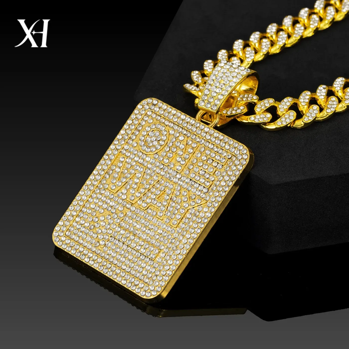 Crystal Encrusted Square Letter Hip Hop Pendant