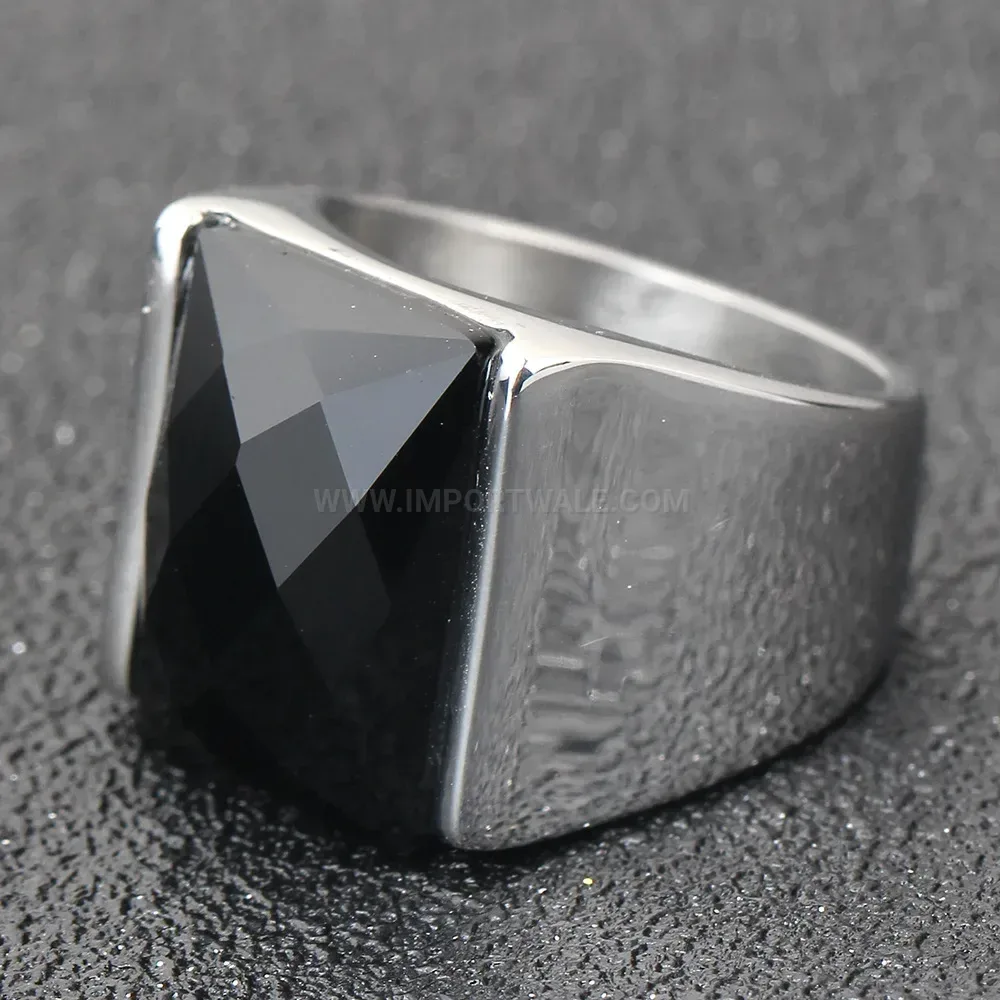Stylish Substantial Retro Stainless Steel Signet Ring with Gemstone