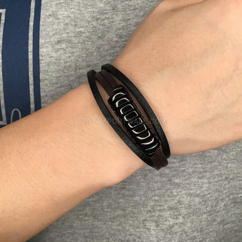 Handwoven Leather Cord Bracelet with Stainless Steel U-Shaped Clasp