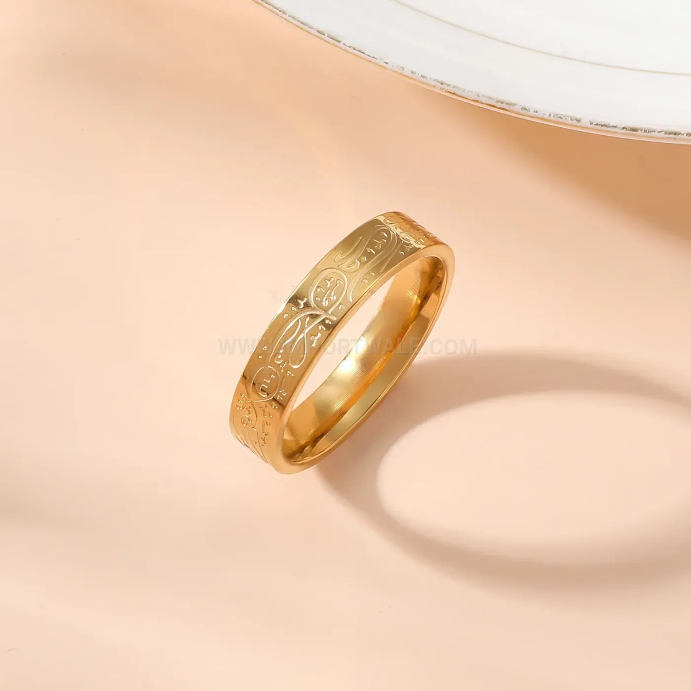 Engraved Stainless Steel Islamic Script Ring for Women