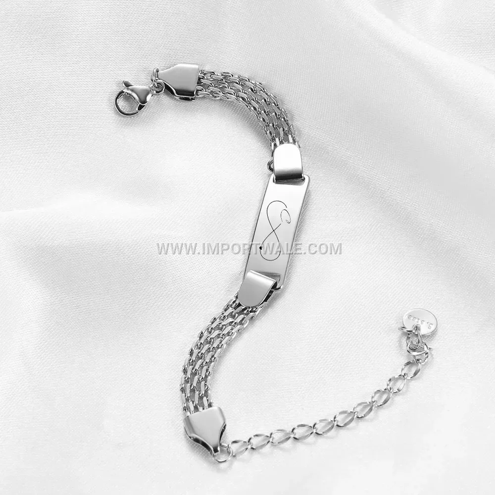Stainless Steel Initial Heart Mesh Bangle Bracelet