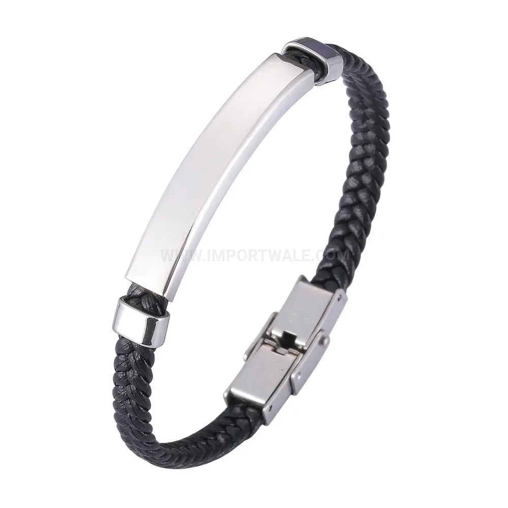 Woven Microfiber Leather Bangle With Plated Stainless Steel Clasp