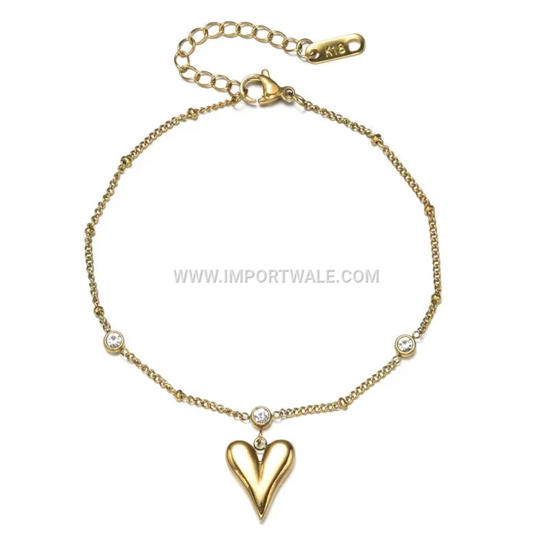 Heart V-Shape Rhinestone Anti Tarnish Stainless Steel Anklet