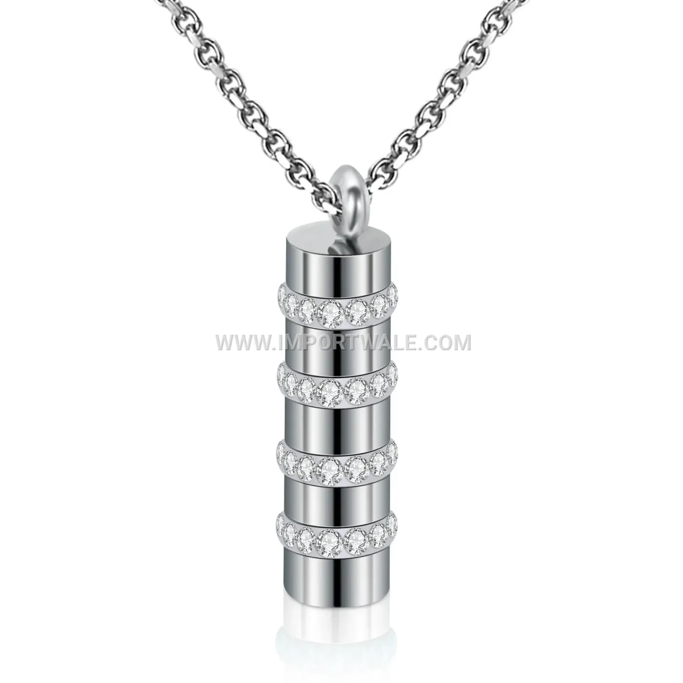 Cylindrical Rhinestone Stainless Steel Pendant Necklace