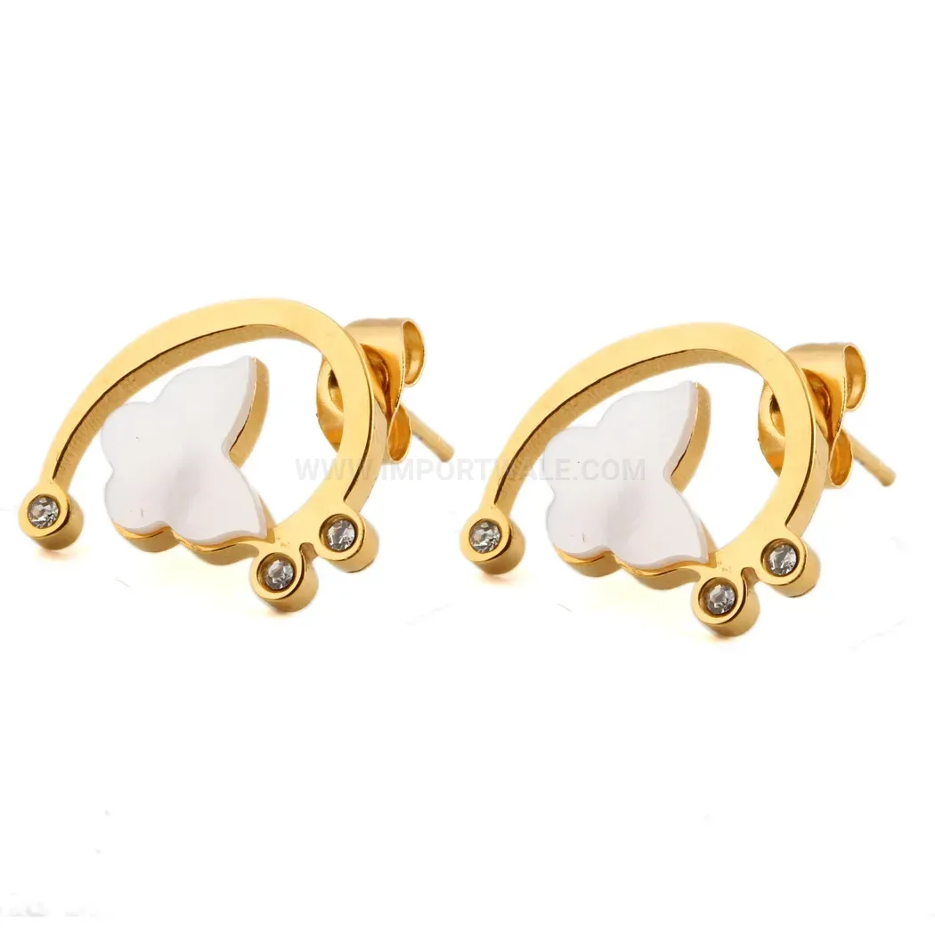 Bold 18K Gold Plated Hollow Shell Butterfly Stainless Steel Stud Earrings