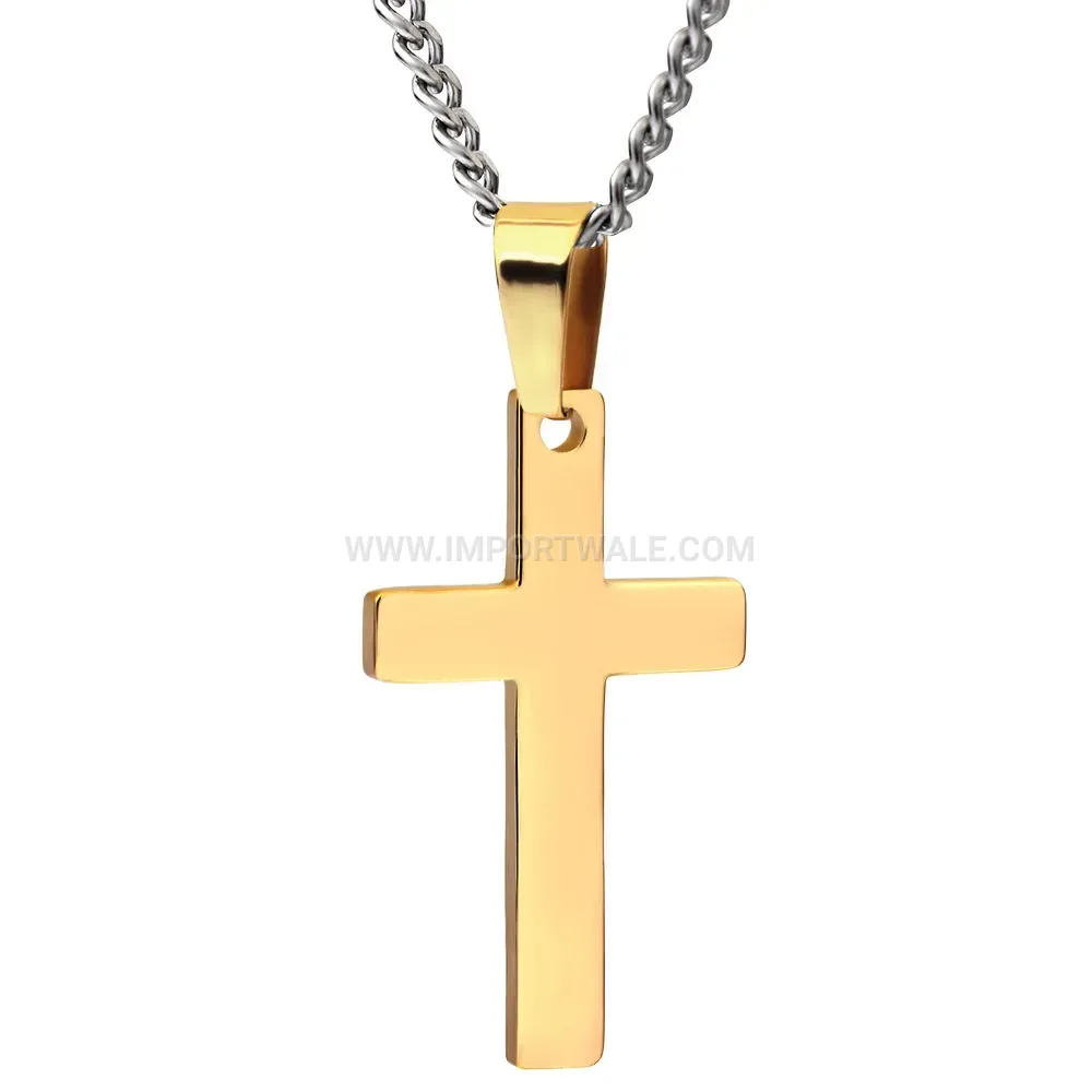 Polished Minimalist Stainless Steel Tri Color Cross Charm Pendant Necklace