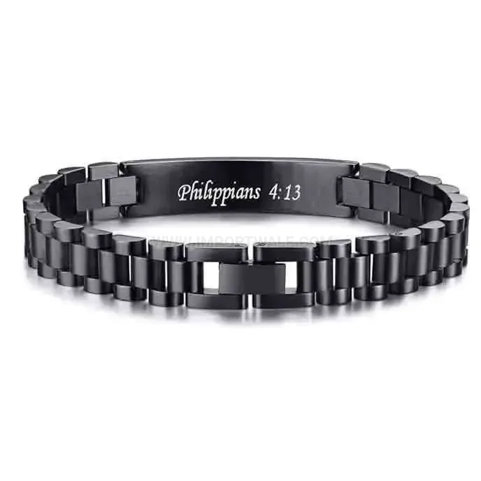 Engraved Cross Curved Plate Stainless Steel Watch Band Bracelet
