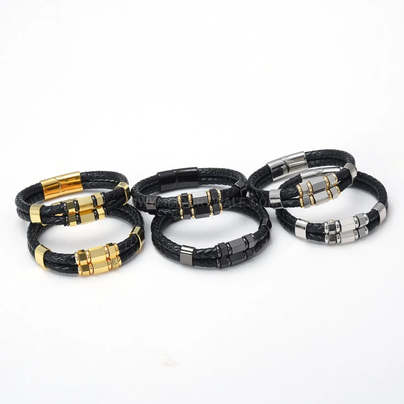 Braided Leather Cord Men Bracelet with Stainless Steel Clasp