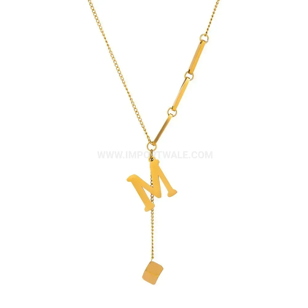 Premium Titanium Steel Gold Plated Alphabet Pendant Necklace