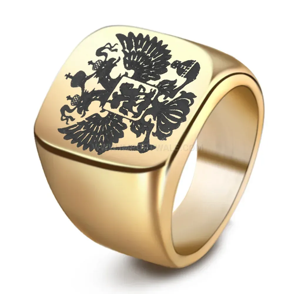 Chic Polished Stainless Steel Double Headed Eagle Signet Ring