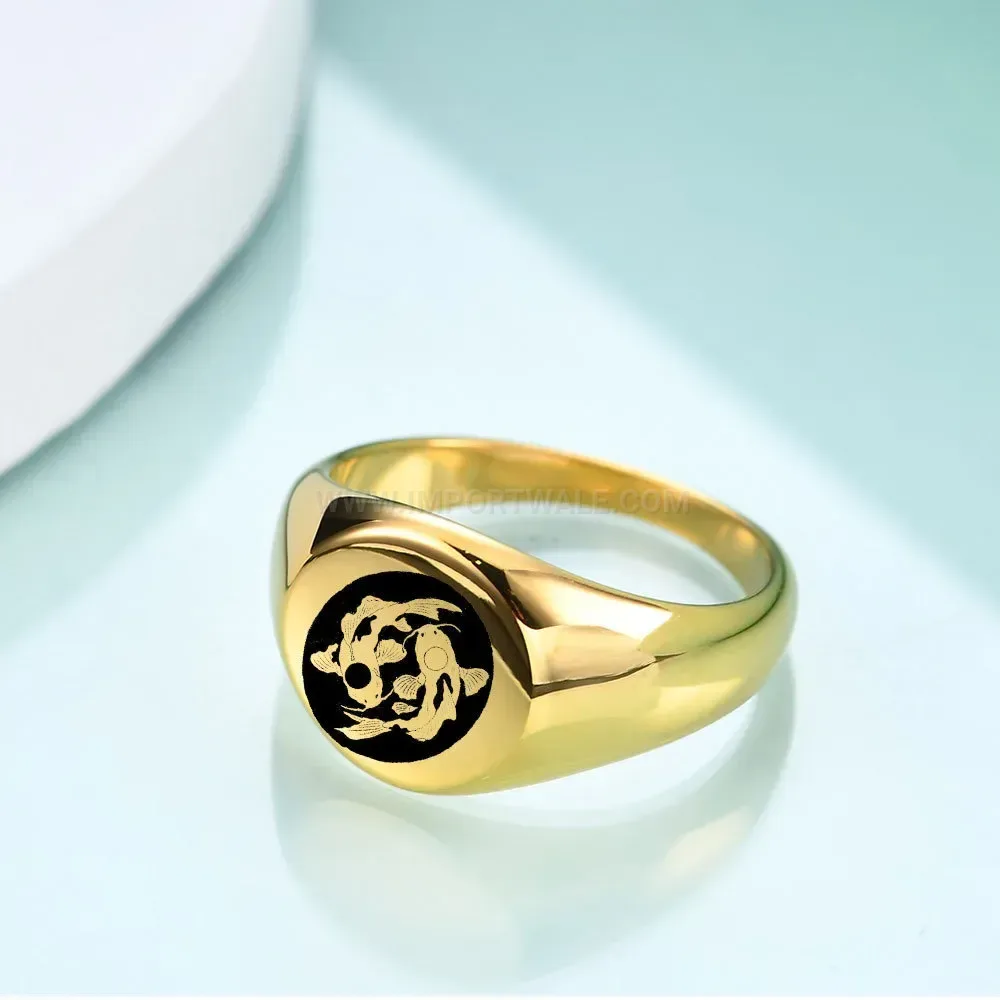Trendy Pisces Engraved Polished Stainless Steel Statement Ring