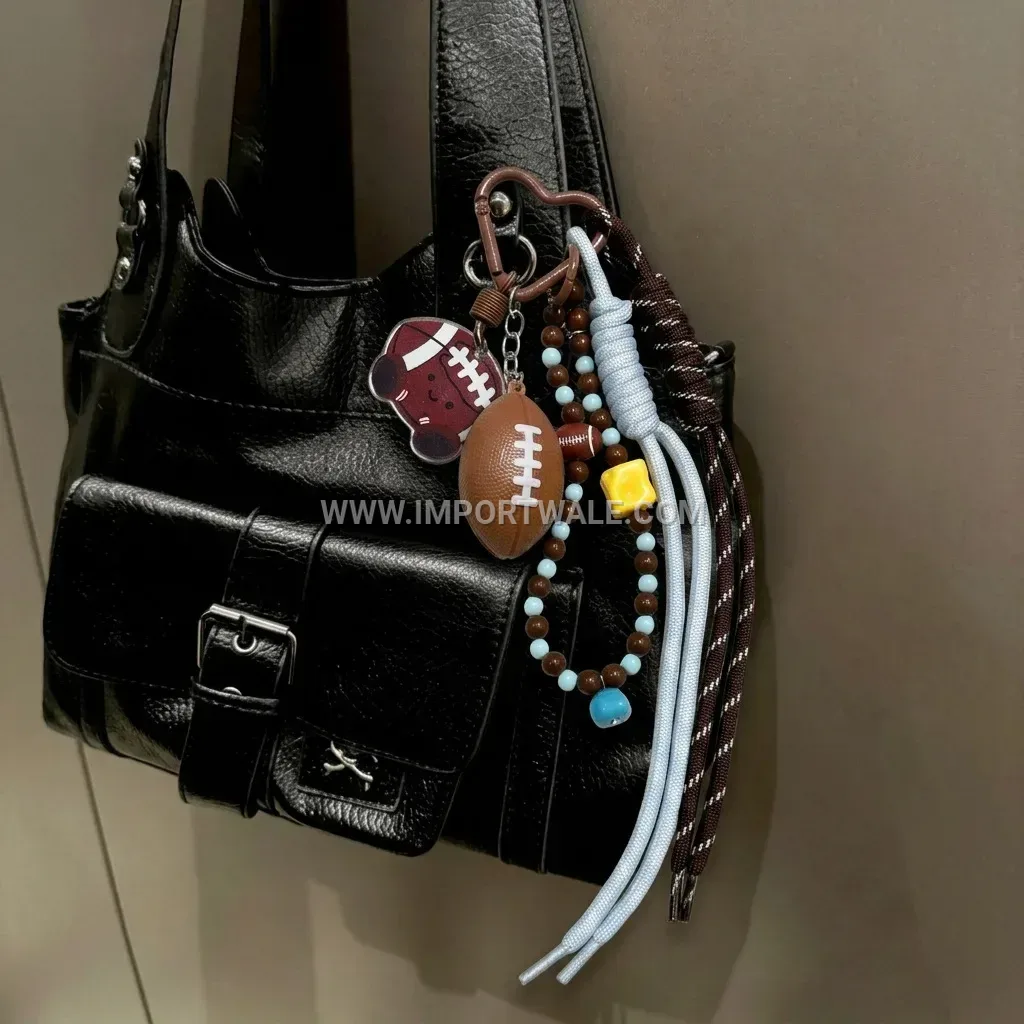 Beaded Dog and Rugby Pendant Bag Charm Keychain