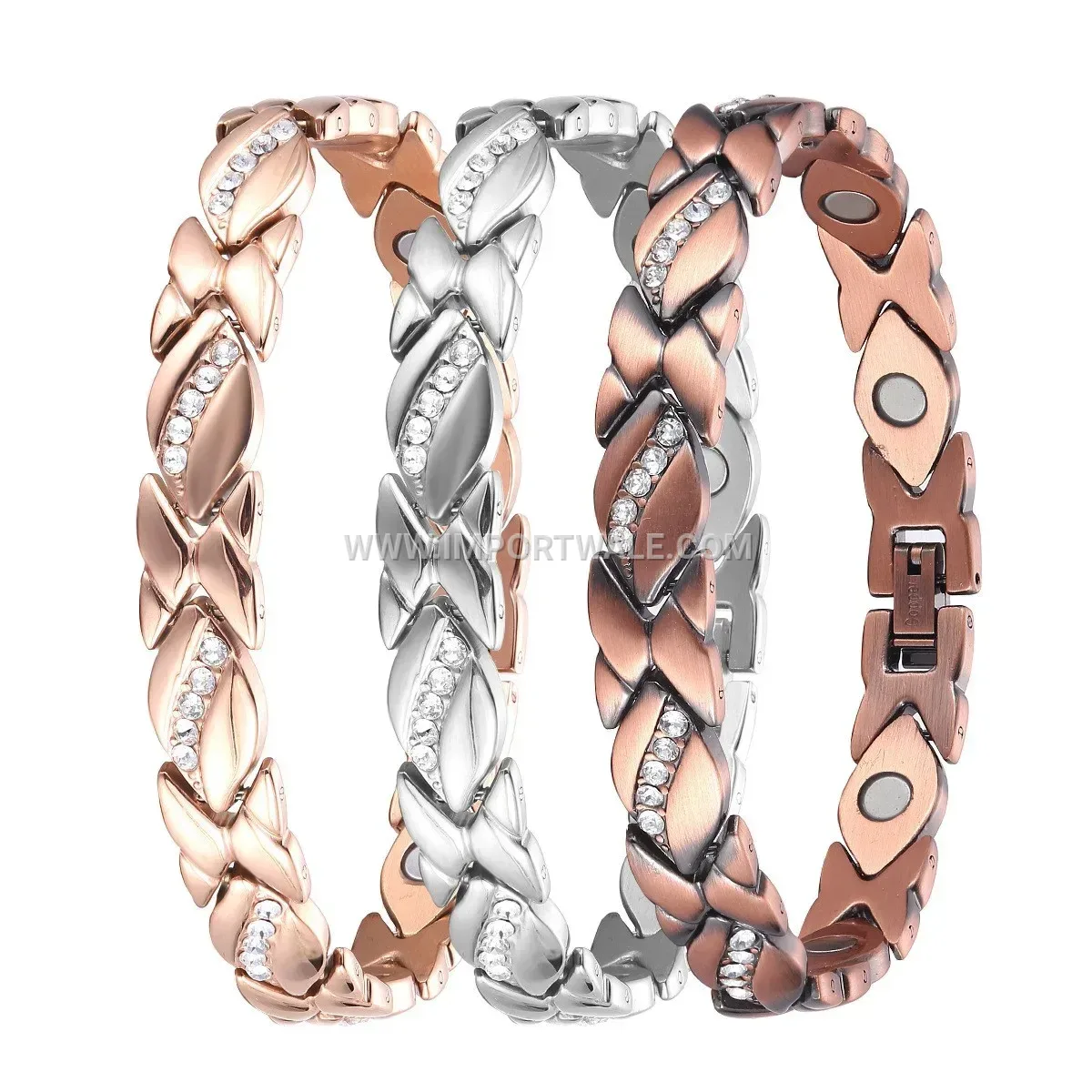 Leaf Motif Titanium Steel Magnetic Health Bracelet