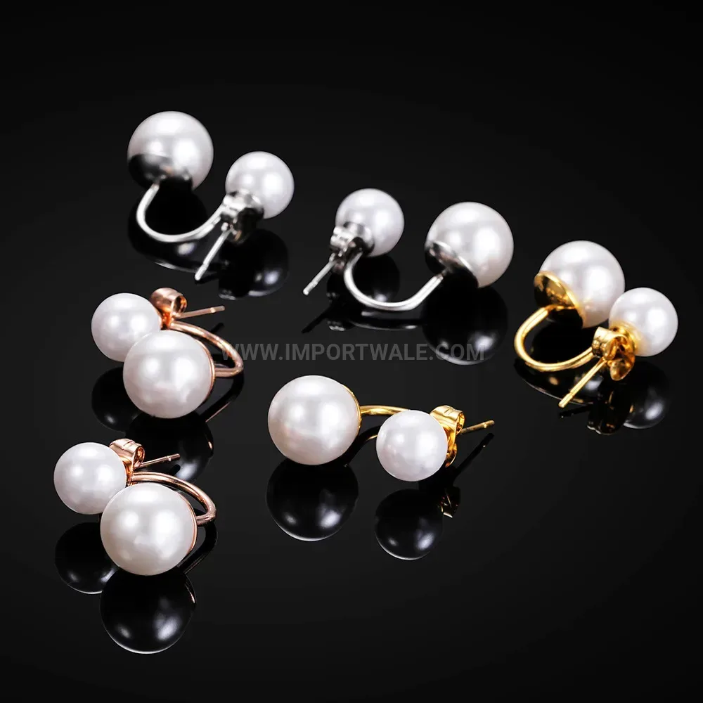 Double Layer Faux Pearl Stainless Steel Stud Earrings