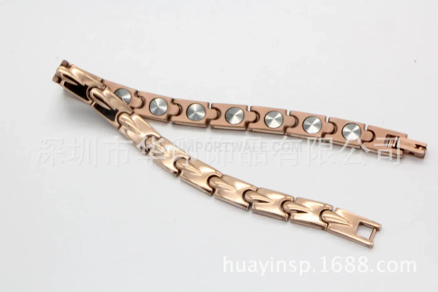 Trendy Rose Gold Pure Titanium Bio Bracelet Inlaid with Germanium Elements