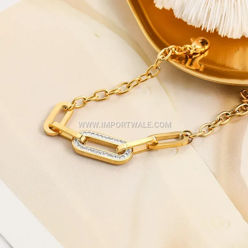 Gold Stainless Steel Pave Zircon Link Anklet