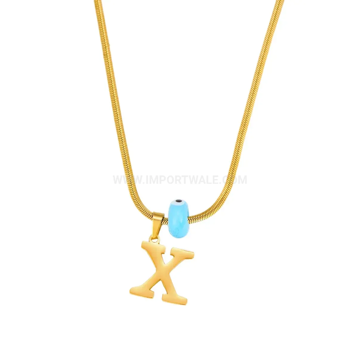 Fashion Evil Eye Initial Letter Pendant Stainless Steel Necklace