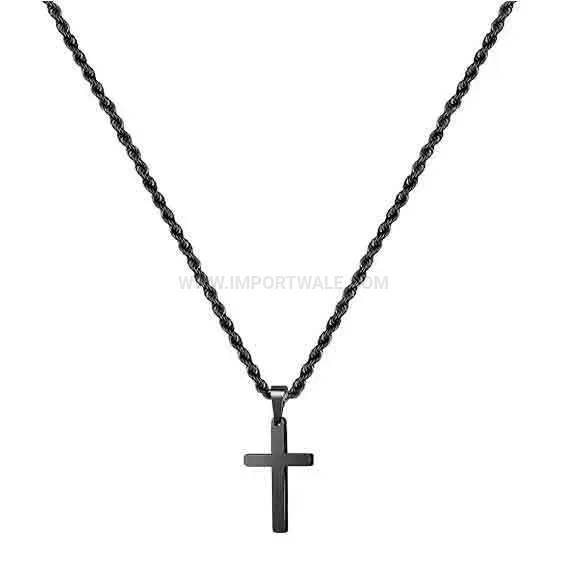 Double Layer Stainless Steel Cross Pendant Twist Chain Necklace
