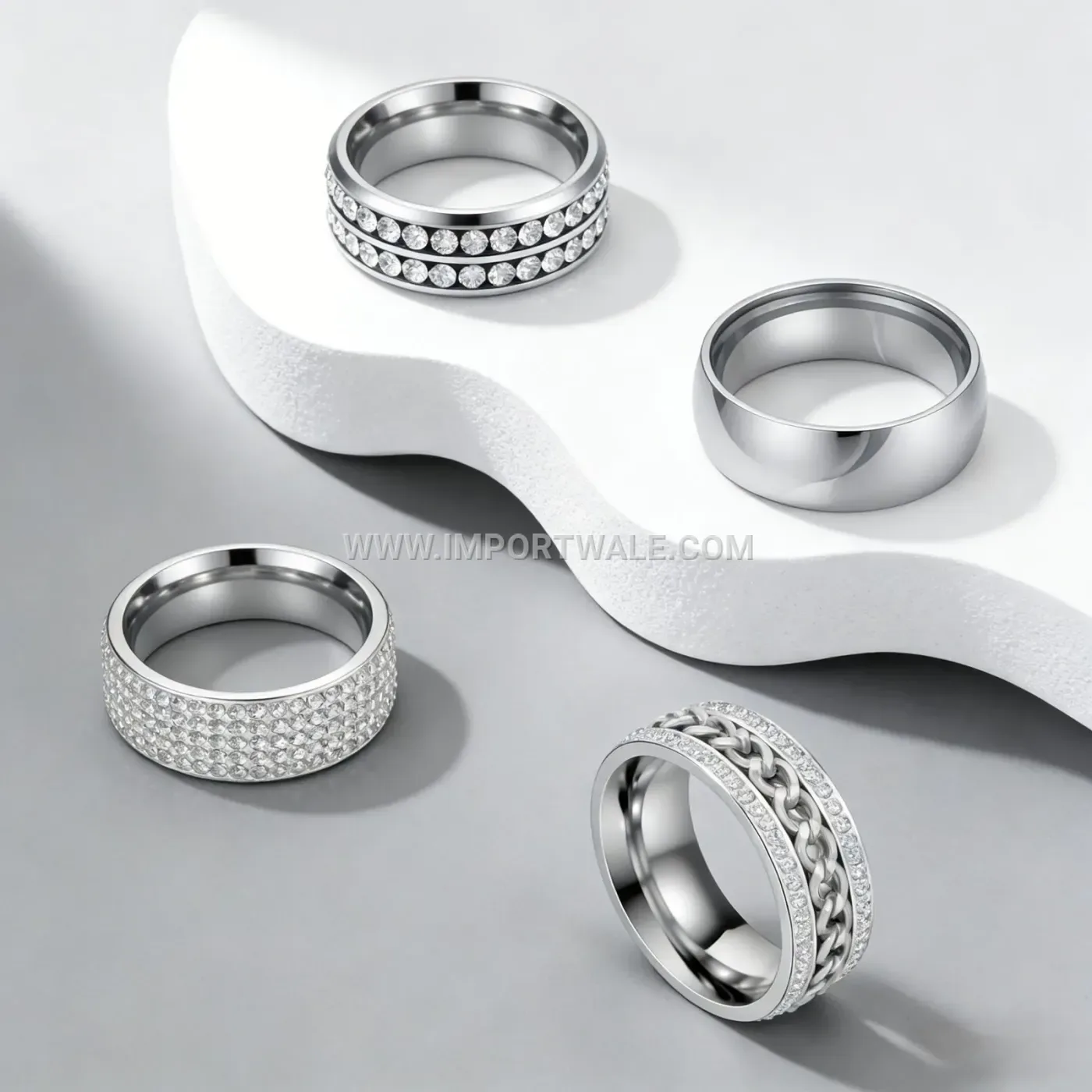 Polished Stainless Steel Rhinestone Band Ring