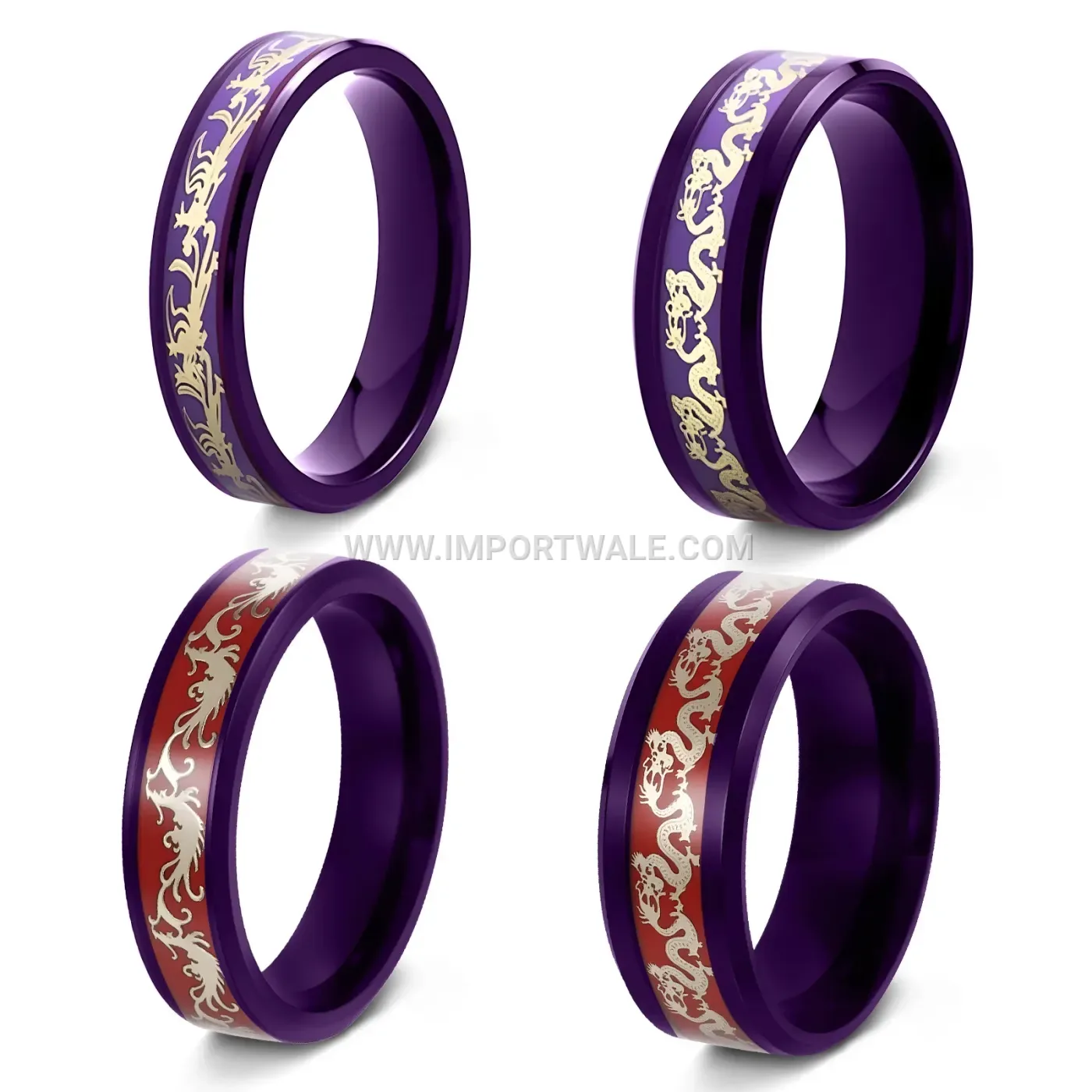 Stainless Steel Purple Dragon Pattern Couple Ring