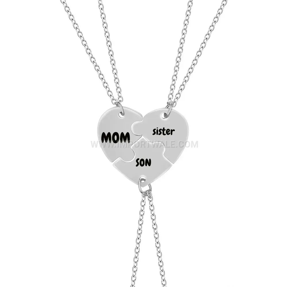 Stainless Steel Heart Puzzle Pendant Friendship Chain Necklace