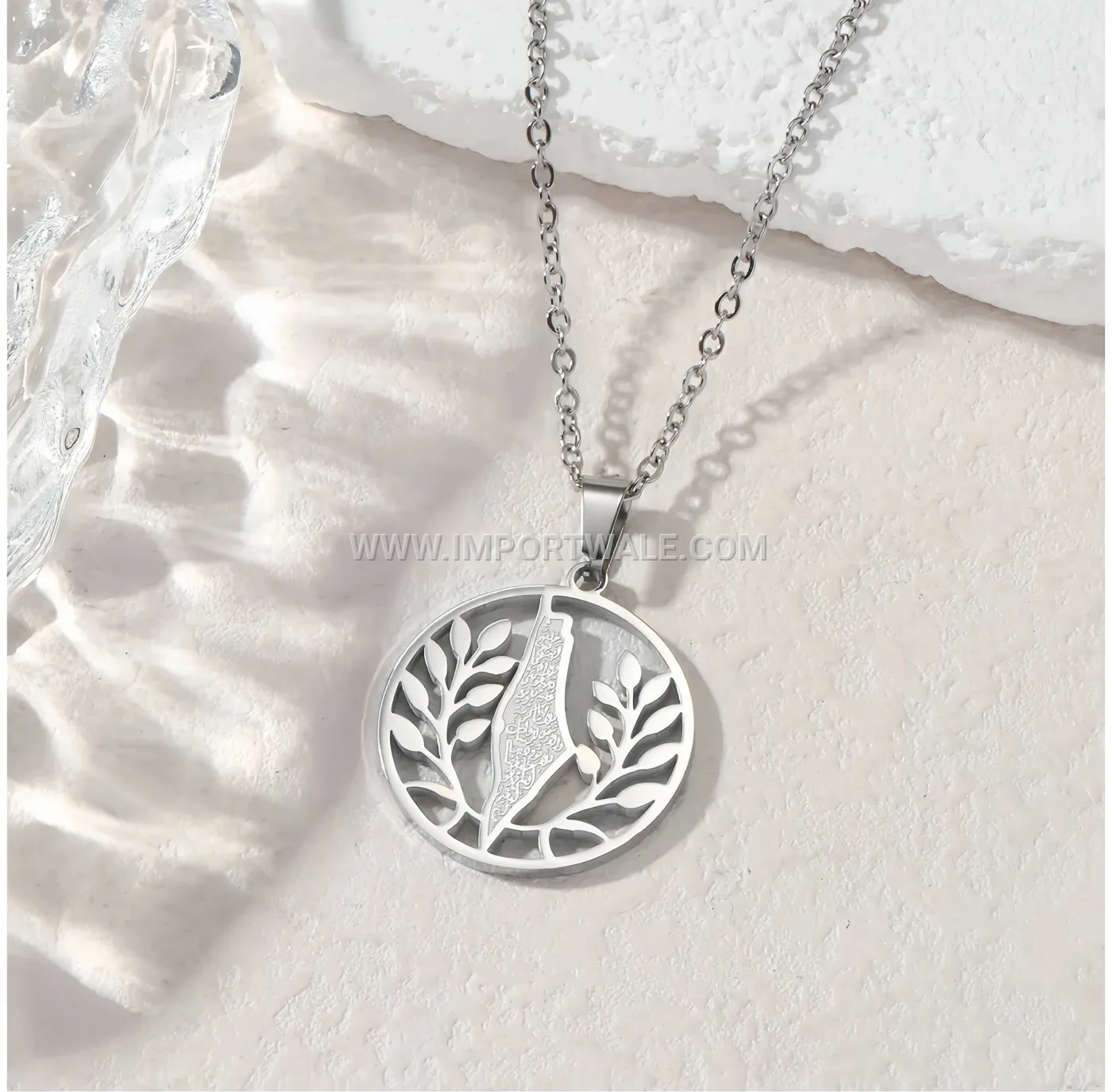 Stainless Steel Tree of Life Palestine Map Islamic Pendant Necklace