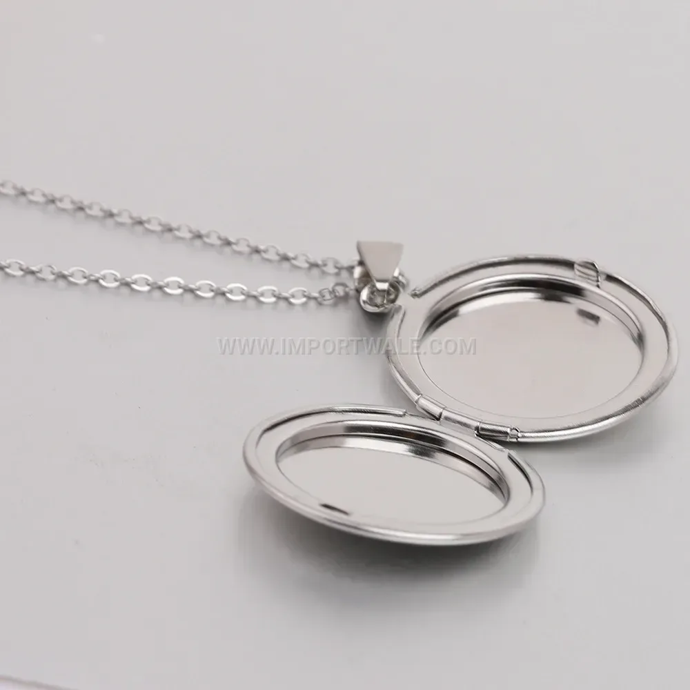 Polished Round Stainless Steel Locket Pendant Necklace